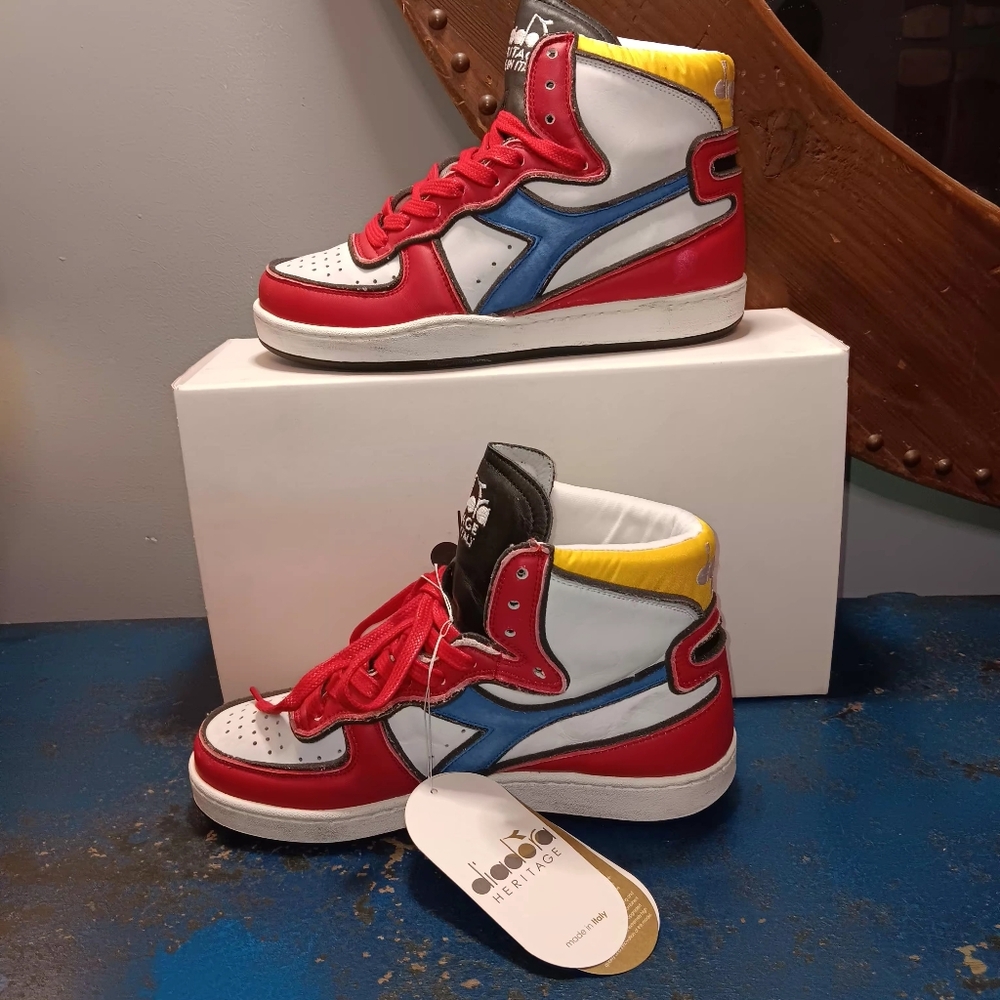 Diadora Leather High Top Sneakers - Red, Blue, Yellow - Picture 4 of 7